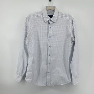 David Donahue Business Smart Causal Blue Button Casual Shirt Sz